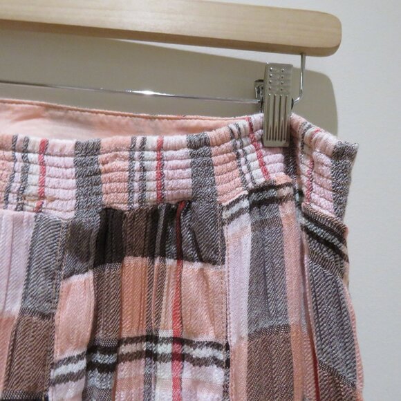 FREE PEOPLE Bordeaux Plaid Maxi Skirt in Pink Peach Grunge Boho Punk Peasant NWT - Picture 13 of 14